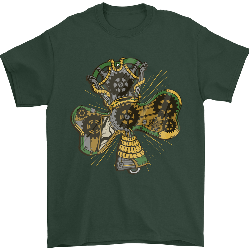 Steampunk Shamrock Mens T-Shirt Cotton Gildan Forest Green