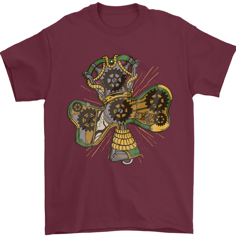 Steampunk Shamrock Mens T-Shirt Cotton Gildan Maroon