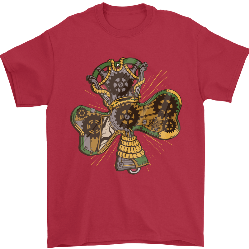 Steampunk Shamrock Mens T-Shirt Cotton Gildan Red