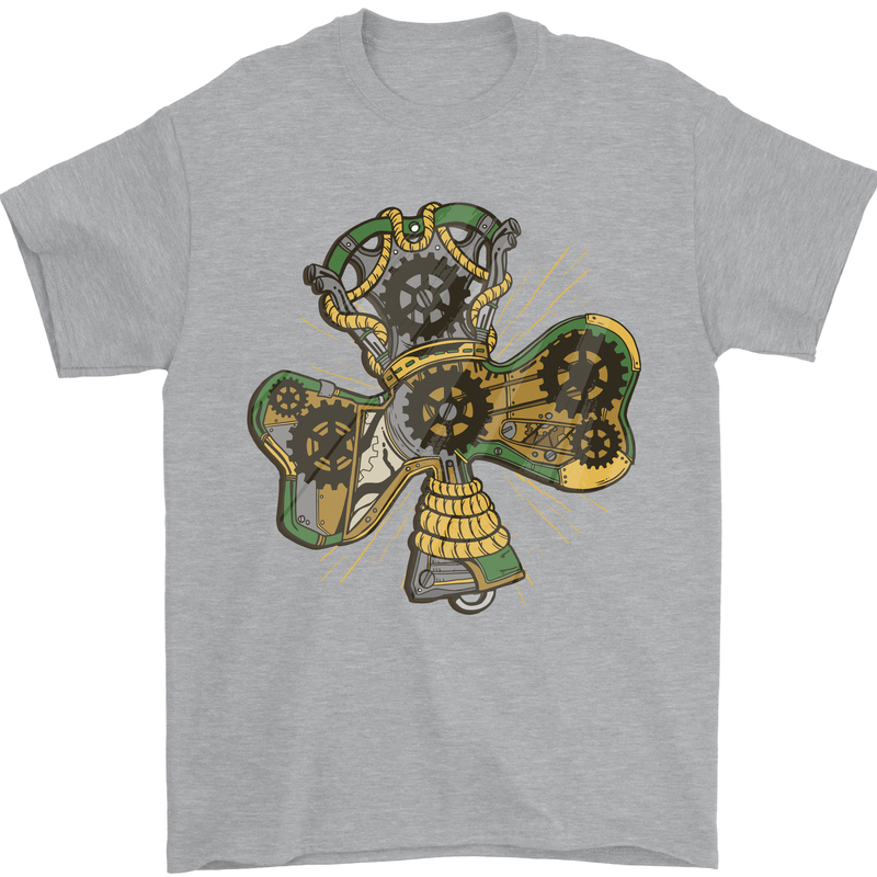 Steampunk Shamrock Mens T-Shirt Cotton Gildan Sports Grey