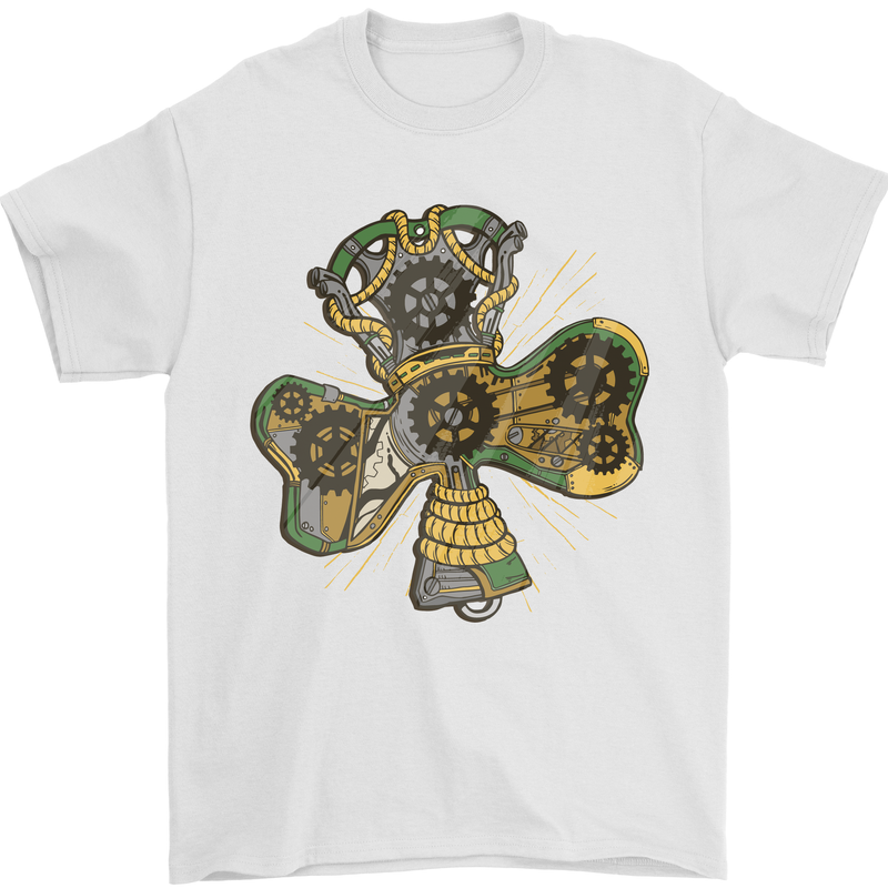 Steampunk Shamrock Mens T-Shirt Cotton Gildan White