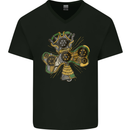 Steampunk Shamrock Mens V-Neck Cotton T-Shirt Black