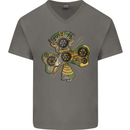 Steampunk Shamrock Mens V-Neck Cotton T-Shirt Charcoal