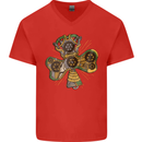Steampunk Shamrock Mens V-Neck Cotton T-Shirt Red