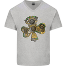 Steampunk Shamrock Mens V-Neck Cotton T-Shirt Sports Grey