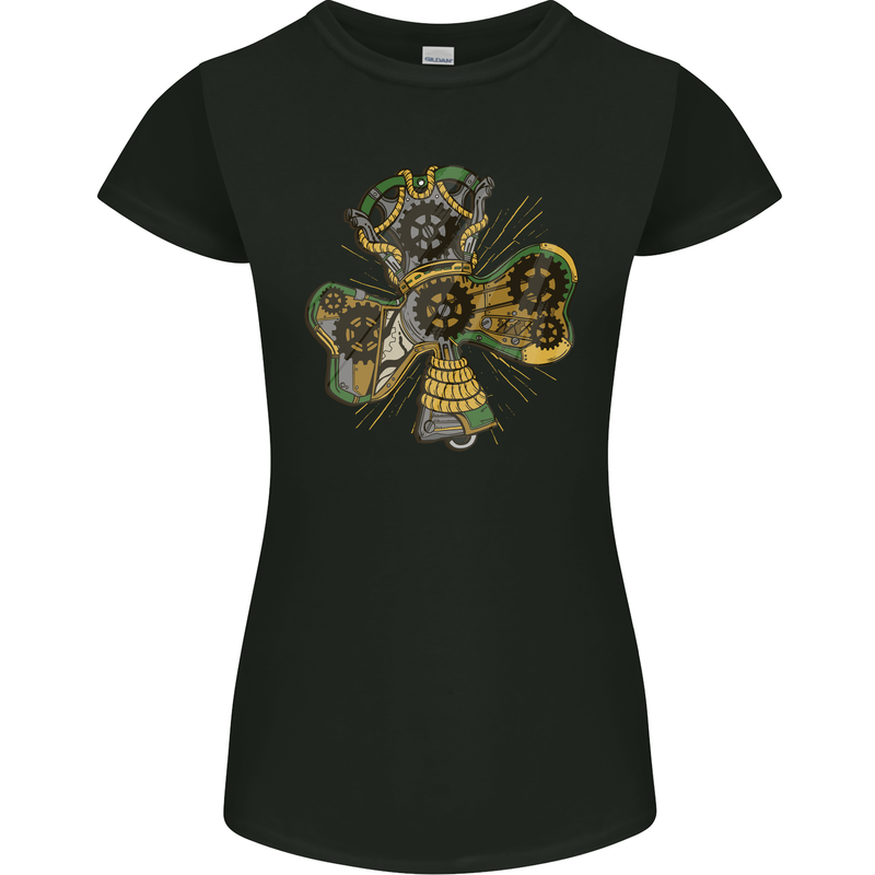 Steampunk Shamrock Womens Petite Cut T-Shirt Black