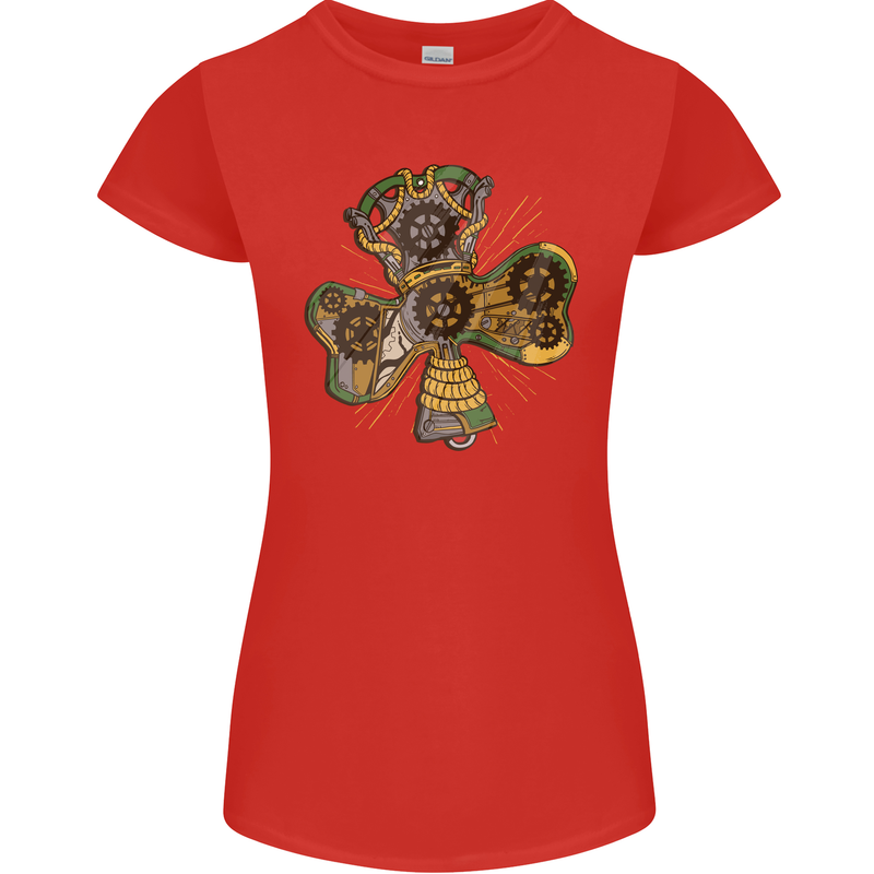 Steampunk Shamrock Womens Petite Cut T-Shirt Red
