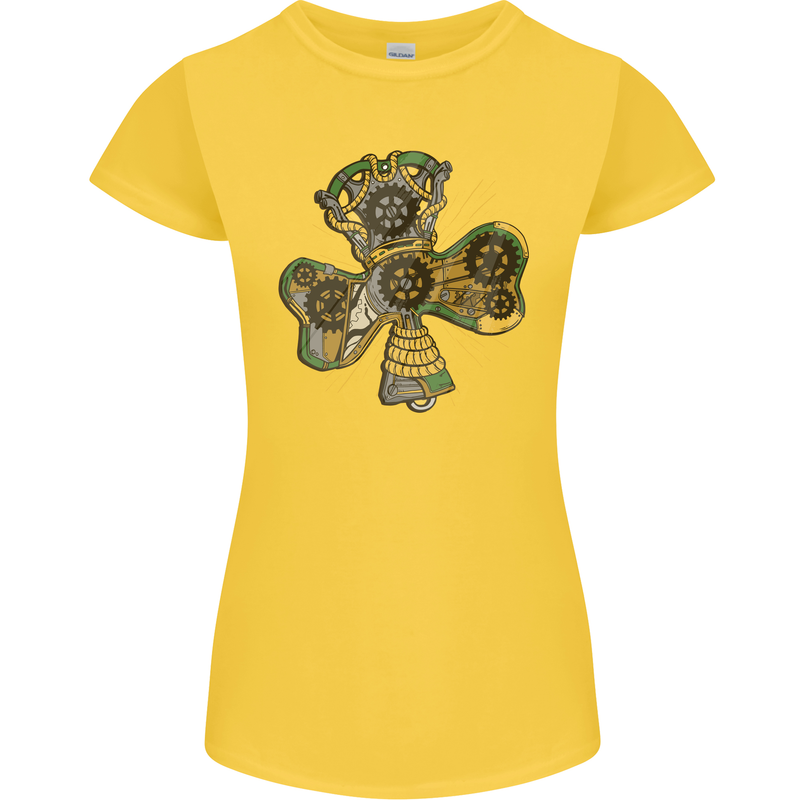 Steampunk Shamrock Womens Petite Cut T-Shirt Yellow