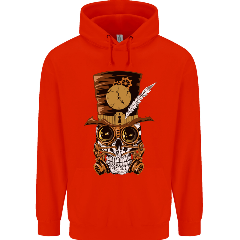 Steampunk Skull Childrens Kids Hoodie Bright Red