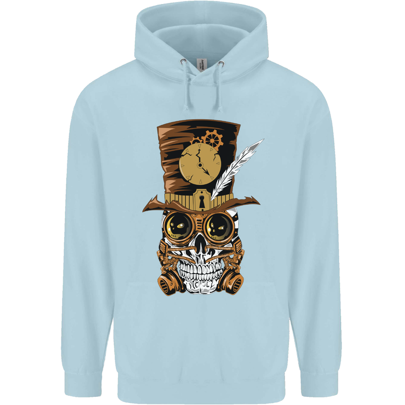 Steampunk Skull Childrens Kids Hoodie Light Blue