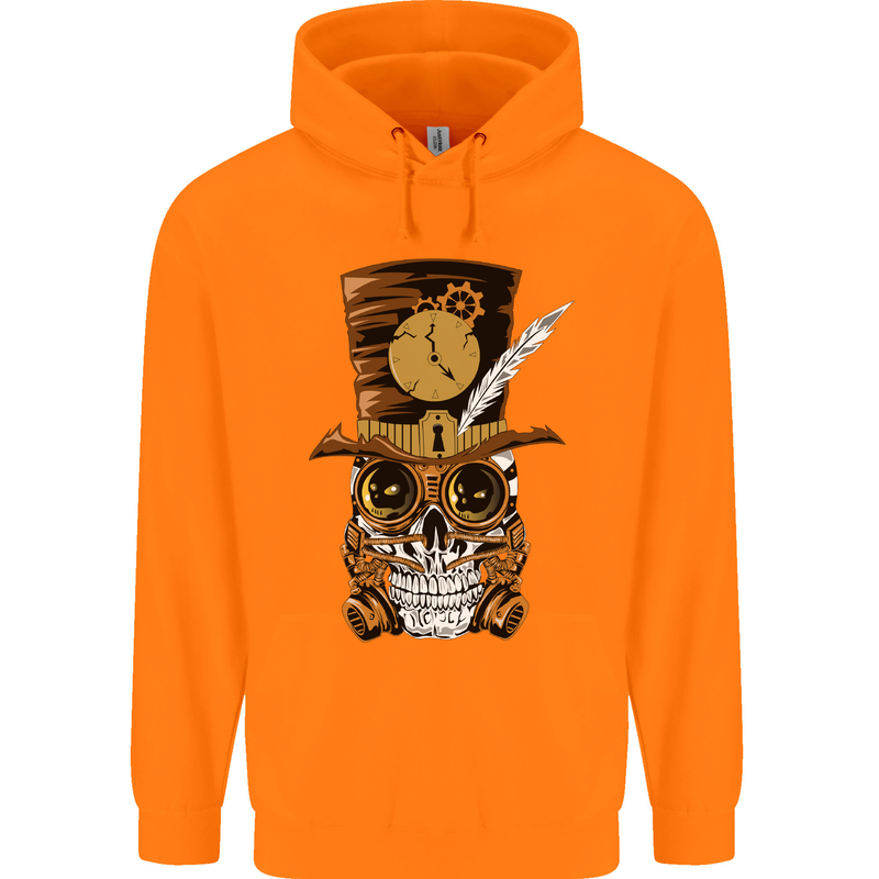 Steampunk Skull Childrens Kids Hoodie Orange