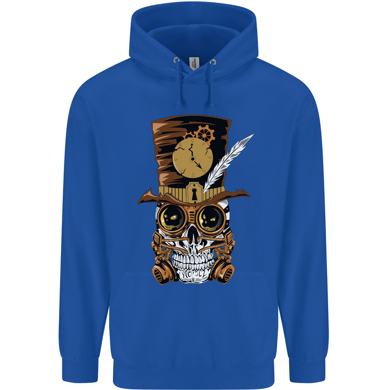 Steampunk Skull Childrens Kids Hoodie Royal Blue