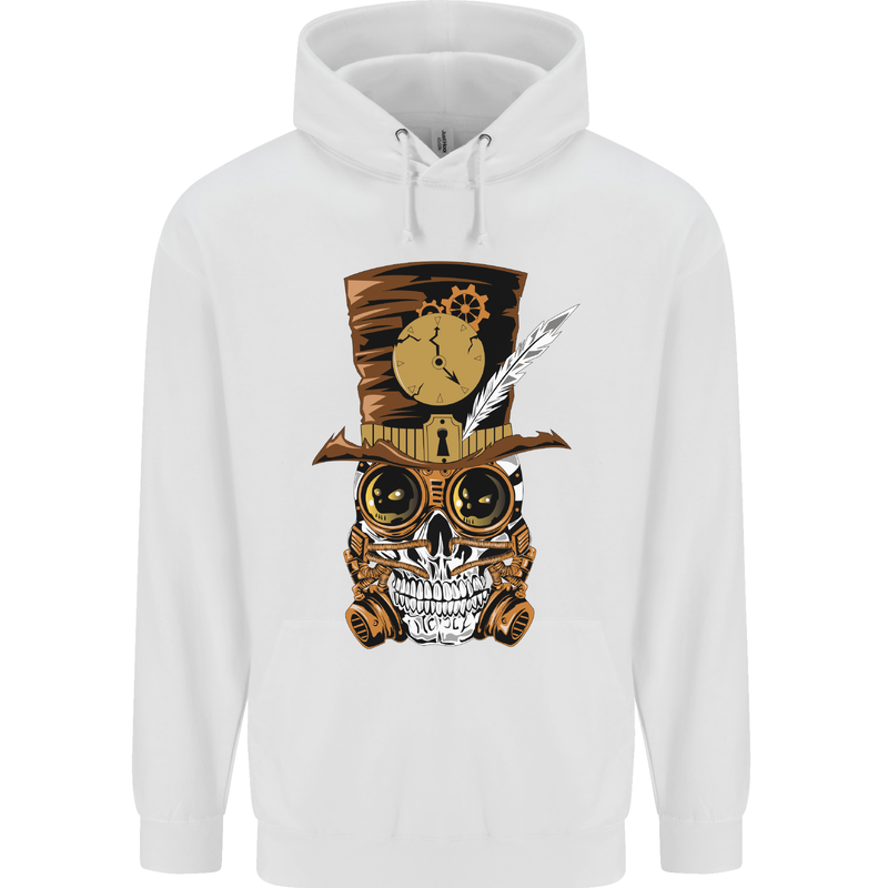 Steampunk Skull Childrens Kids Hoodie White