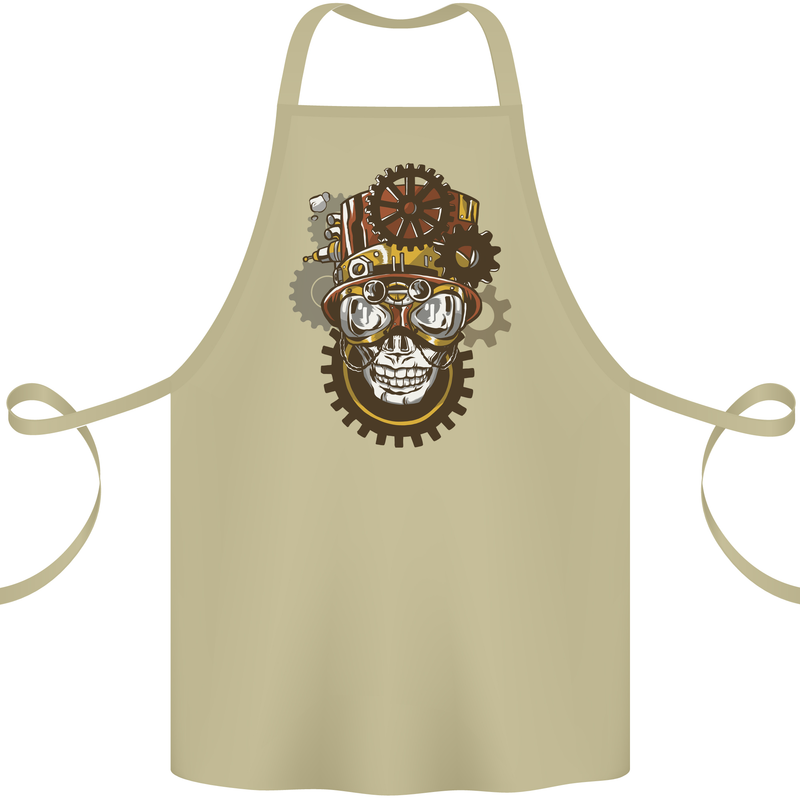 Steampunk Skull Cotton Apron 100% Organic Khaki