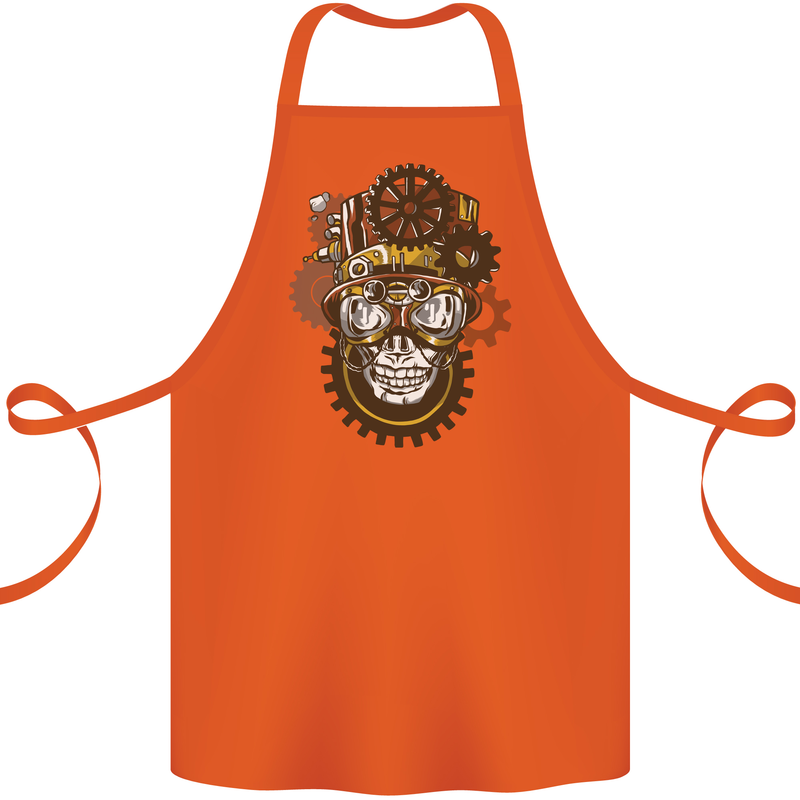 Steampunk Skull Cotton Apron 100% Organic Orange