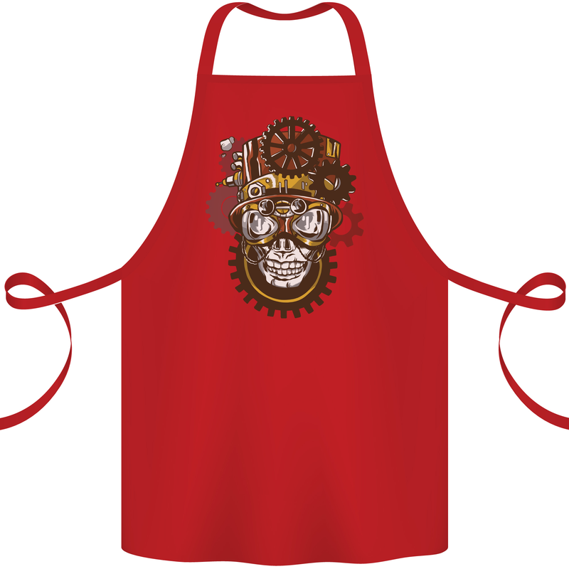 Steampunk Skull Cotton Apron 100% Organic Red