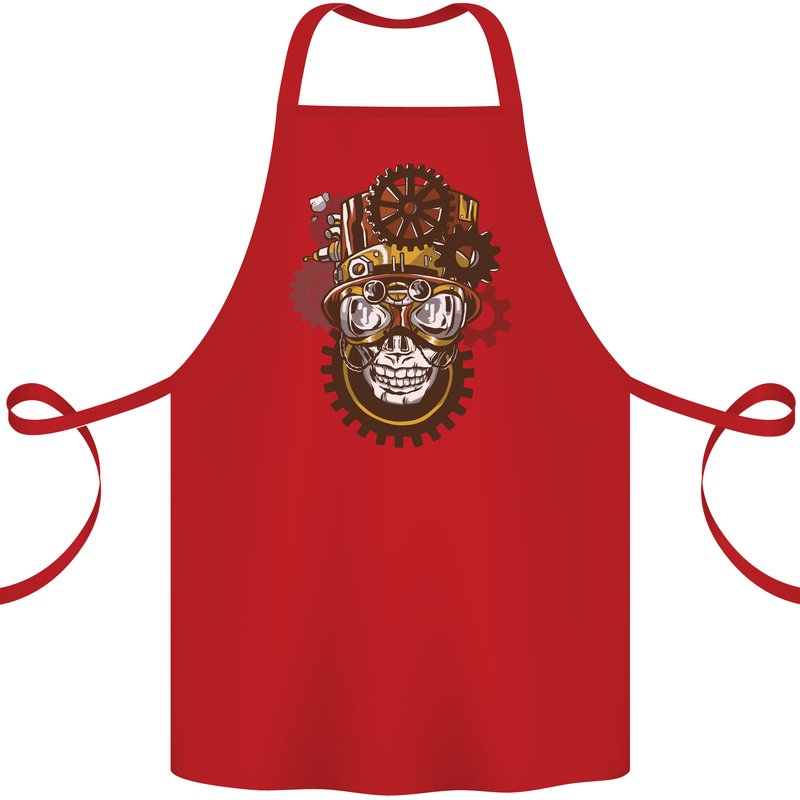 Steampunk Skull Cotton Apron 100% Organic Red