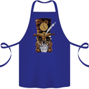 Steampunk Skull Cotton Apron 100% Organic Royal Blue