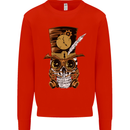 Steampunk Skull Kids Sweatshirt Jumper Bright Red