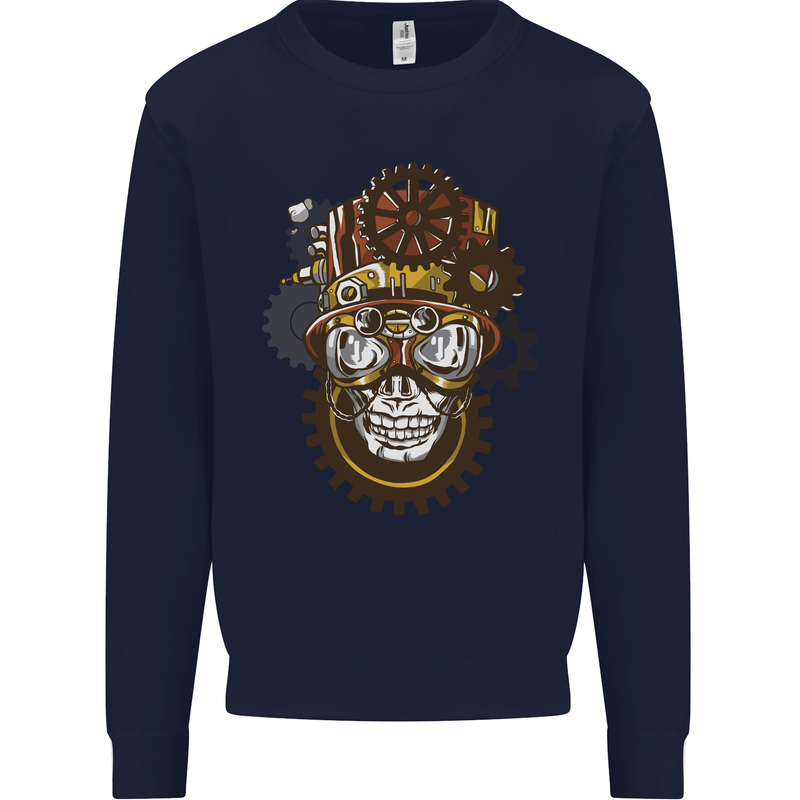 Steampunk Skull Kids Sweatshirt Jumper Navy Blue