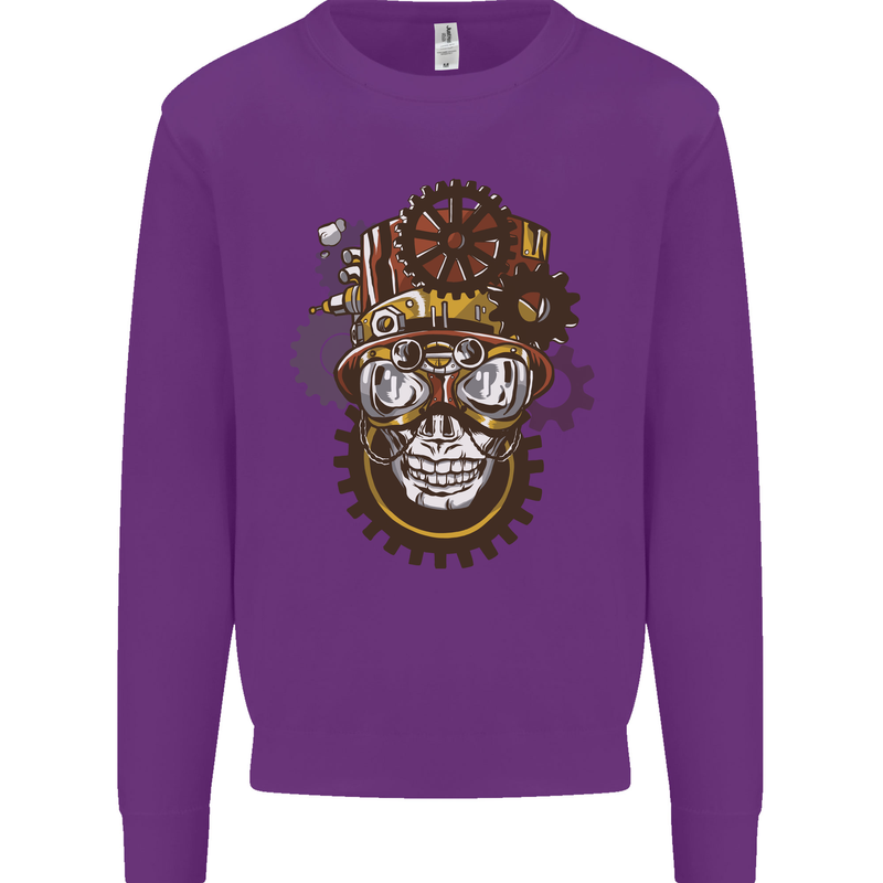 Steampunk Skull Kids Sweatshirt Jumper Purple