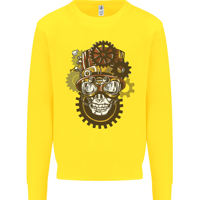 Steampunk Skull Kids Sweatshirt Jumper Yellow