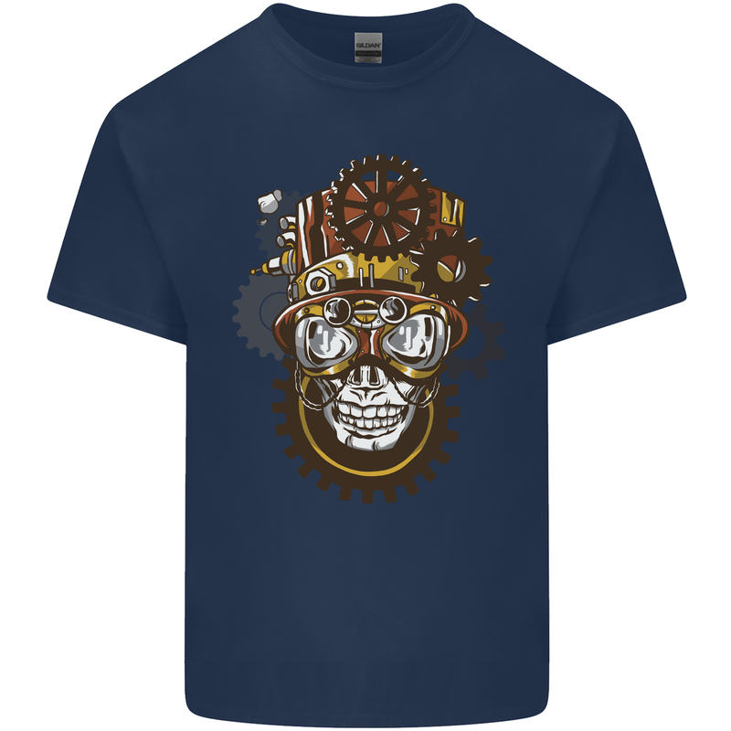 Steampunk Skull Kids T-Shirt Childrens Navy Blue