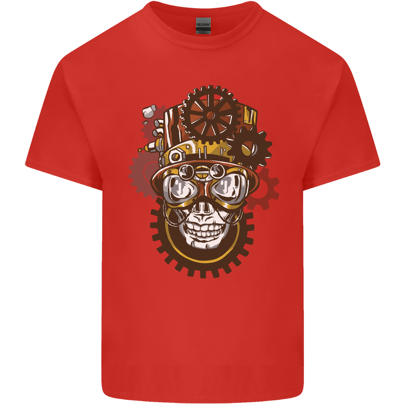 Steampunk Skull Kids T-Shirt Childrens Red