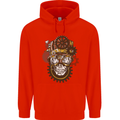 Steampunk Skull Mens 80% Cotton Hoodie Bright Red