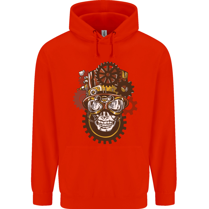 Steampunk Skull Mens 80% Cotton Hoodie Bright Red
