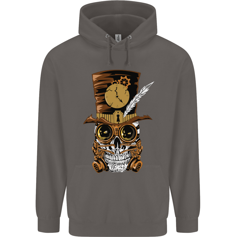 Steampunk Skull Mens 80% Cotton Hoodie Charcoal