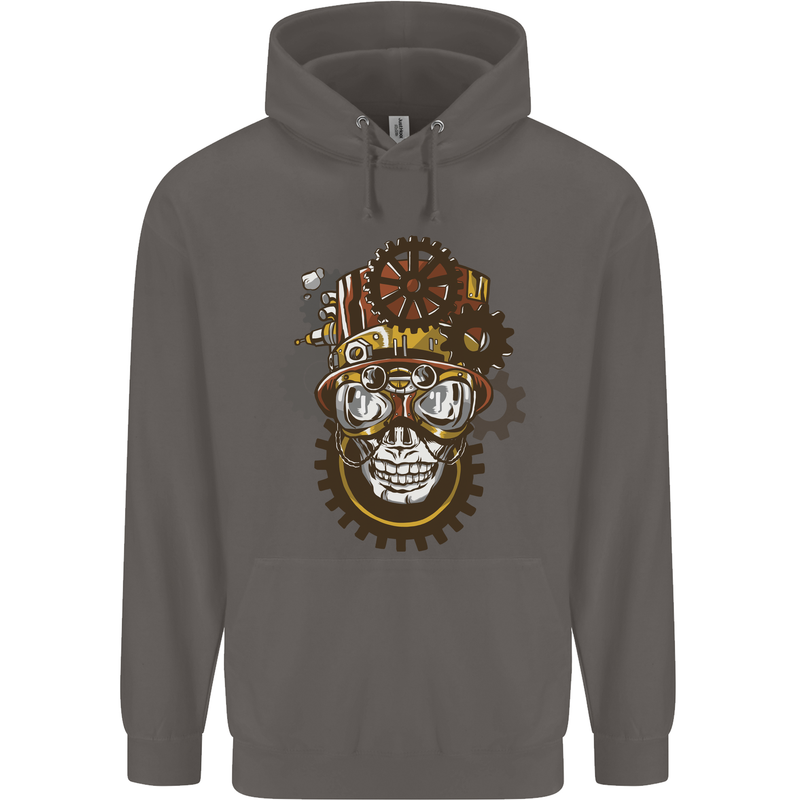 Steampunk Skull Mens 80% Cotton Hoodie Charcoal