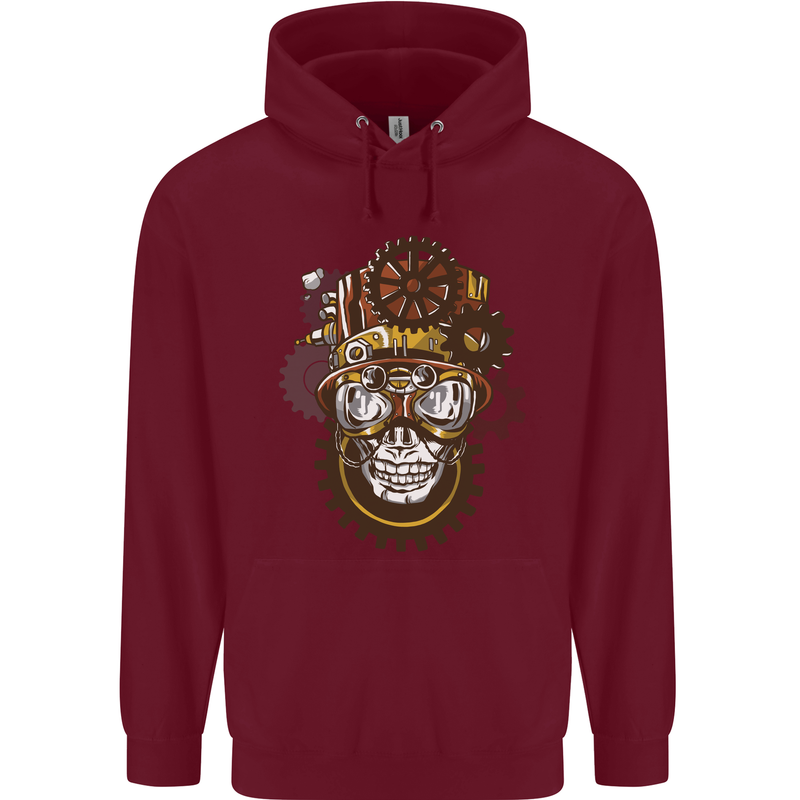 Steampunk Skull Mens 80% Cotton Hoodie Maroon