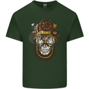 Steampunk Skull Mens Cotton T-Shirt Tee Top Forest Green