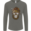 Steampunk Skull Mens Long Sleeve T-Shirt Charcoal