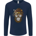 Steampunk Skull Mens Long Sleeve T-Shirt Navy Blue