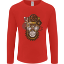 Steampunk Skull Mens Long Sleeve T-Shirt Red