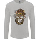 Steampunk Skull Mens Long Sleeve T-Shirt Sports Grey