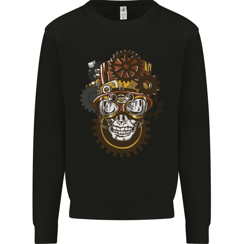 Steampunk Skull Mens Sweatshirt Jumper Black
