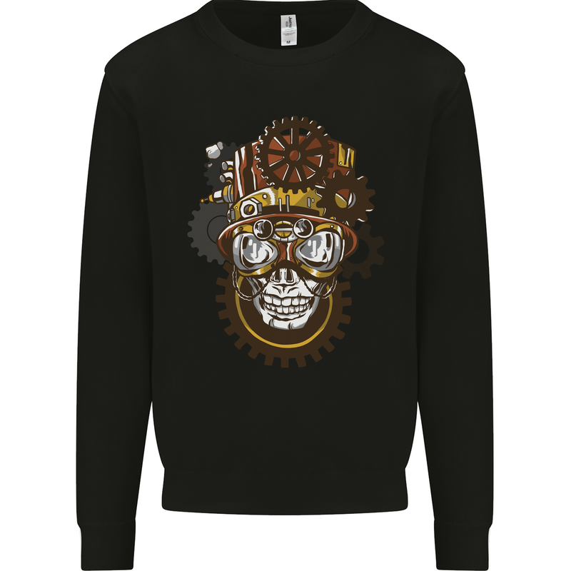 Steampunk Skull Mens Sweatshirt Jumper Black