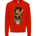 Steampunk Skull Mens Sweatshirt Jumper Bright Red
