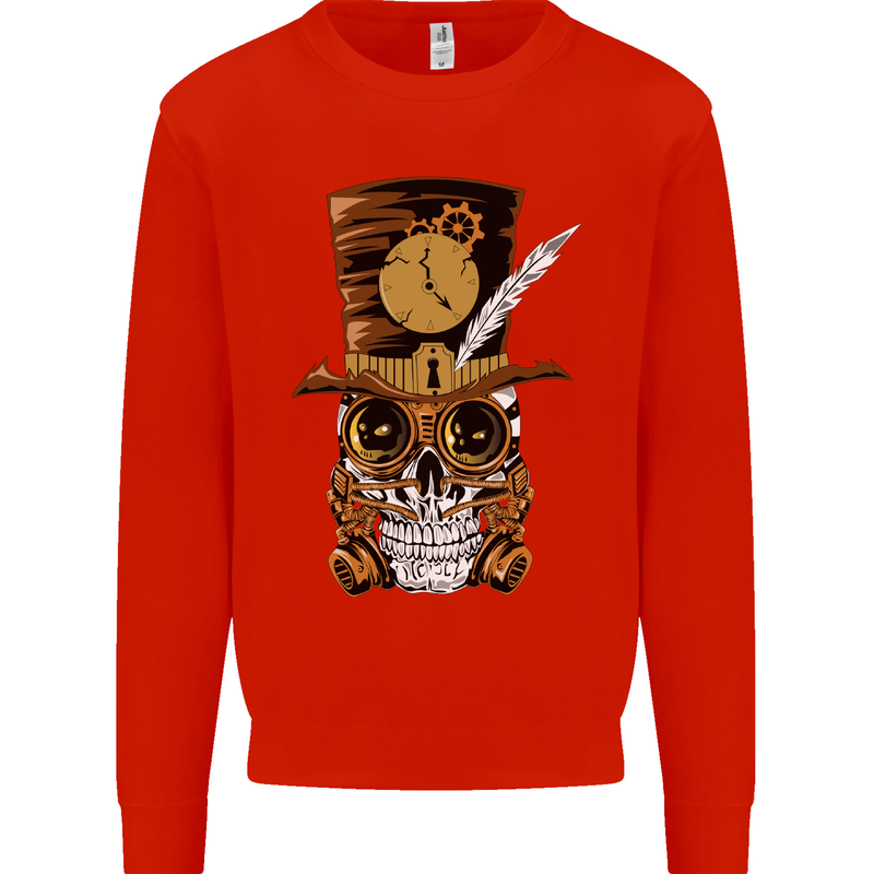 Steampunk Skull Mens Sweatshirt Jumper Bright Red