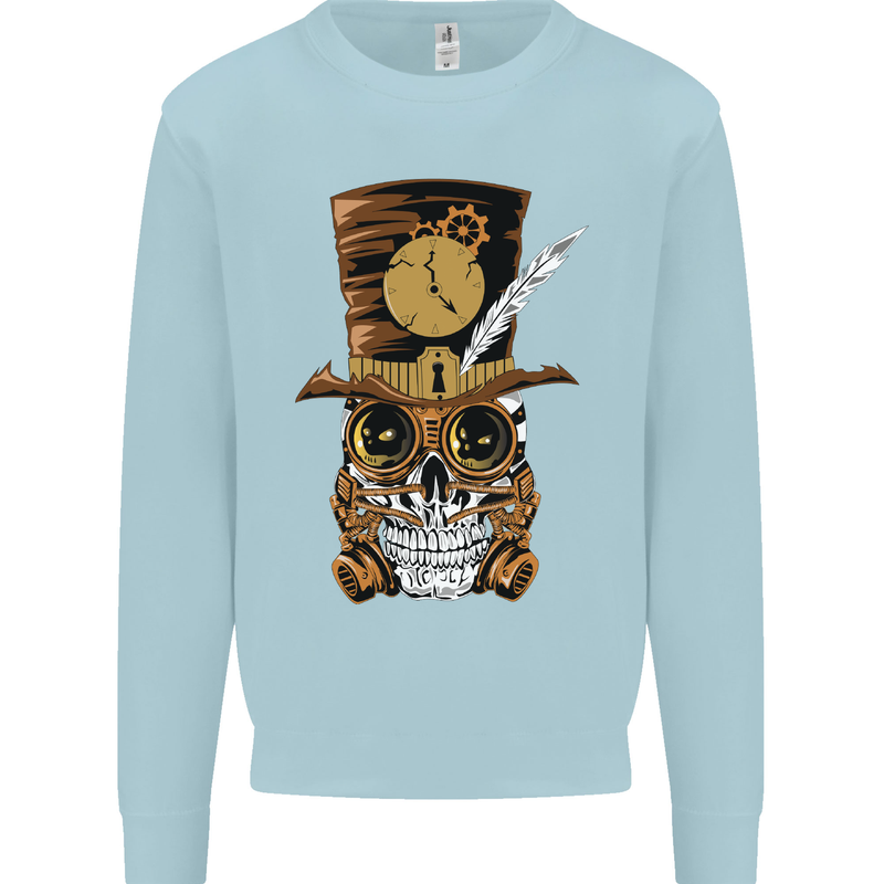 Steampunk Skull Mens Sweatshirt Jumper Light Blue