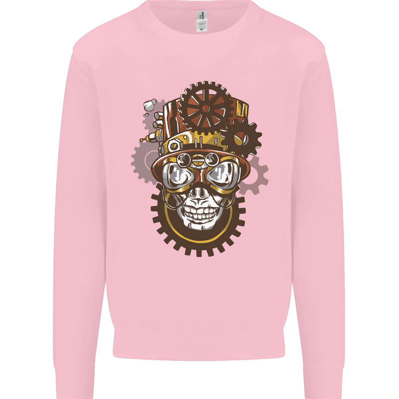 Steampunk Skull Mens Sweatshirt Jumper Light Pink