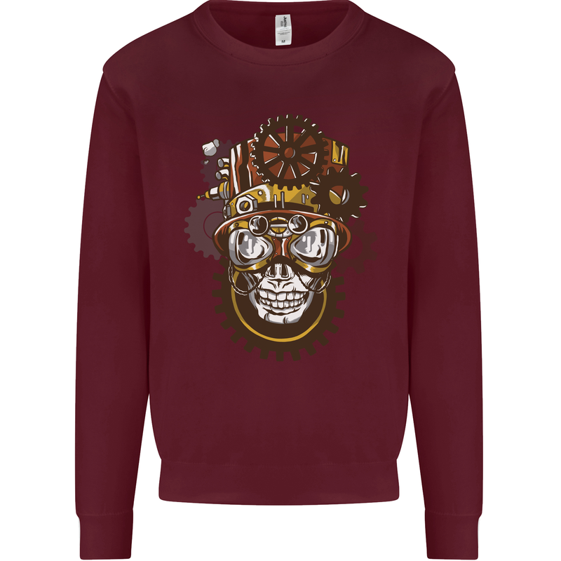 Steampunk Skull Mens Sweatshirt Jumper Maroon