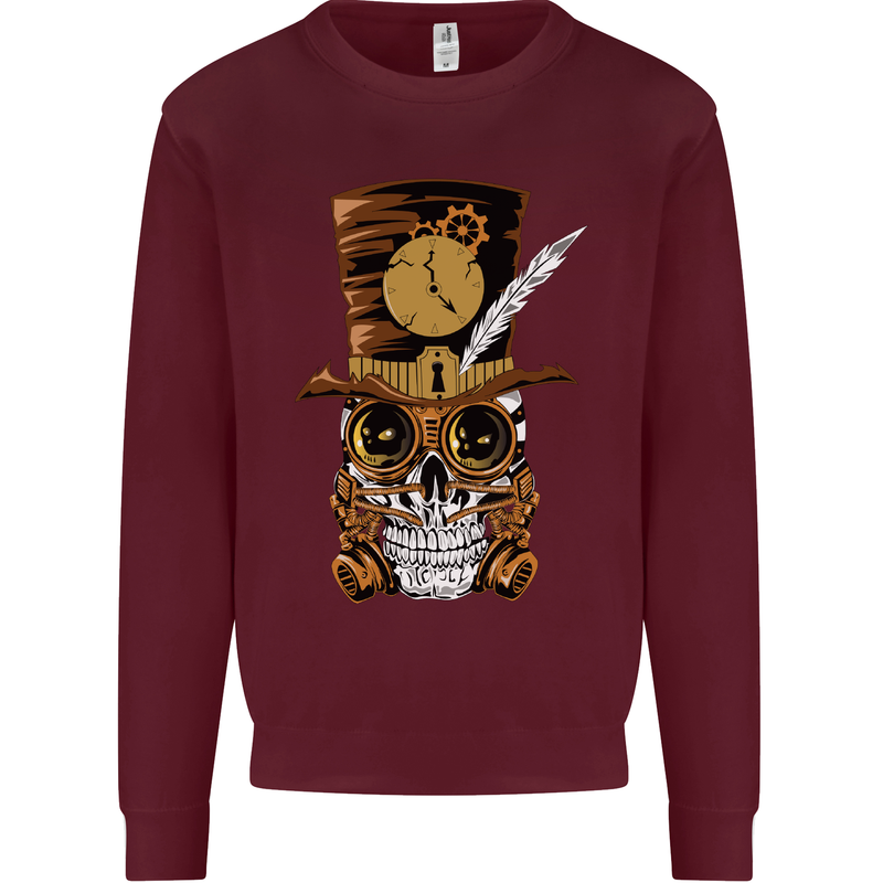 Steampunk Skull Mens Sweatshirt Jumper Maroon