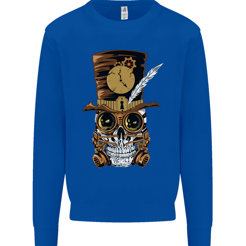 Steampunk Skull Mens Sweatshirt Jumper Royal Blue