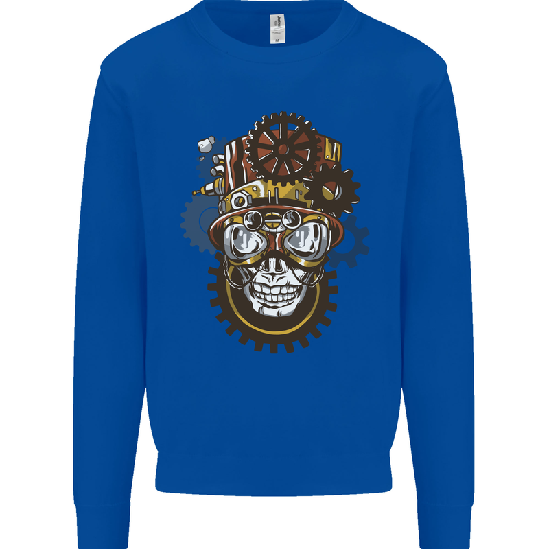 Steampunk Skull Mens Sweatshirt Jumper Royal Blue