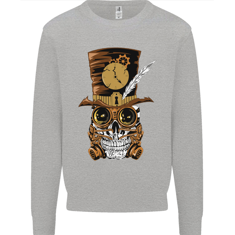 Steampunk Skull Mens Sweatshirt Jumper Sports Grey