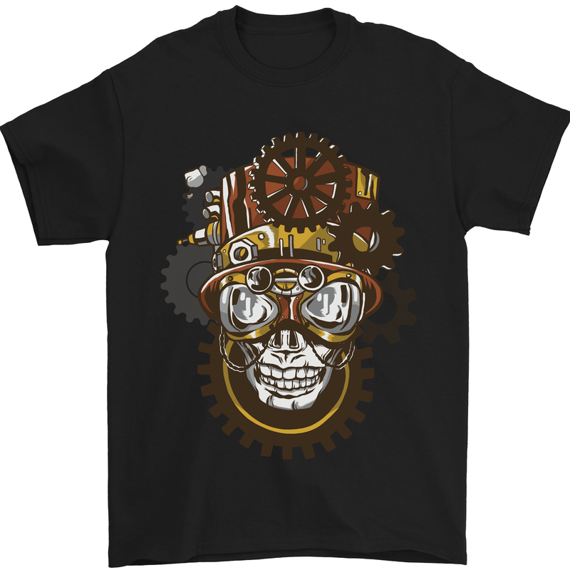 Steampunk Skull Mens T-Shirt Cotton Gildan Black
